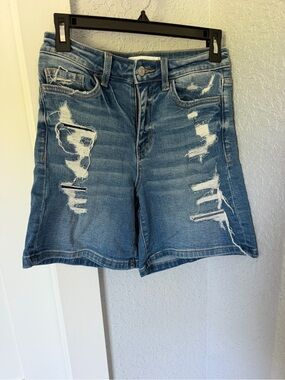 Velvet Distressed Blue Jean Shorts